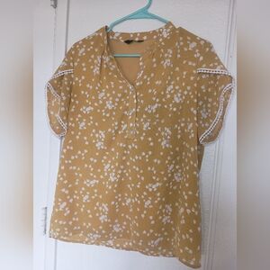 Yellow Floral Blouse with Lace Trim
